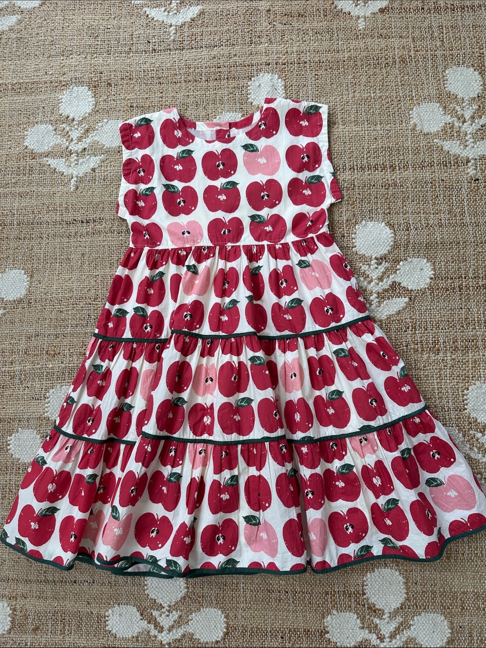 Pink Chicken Red & Light Pink Apple Tiered Cotton Dress